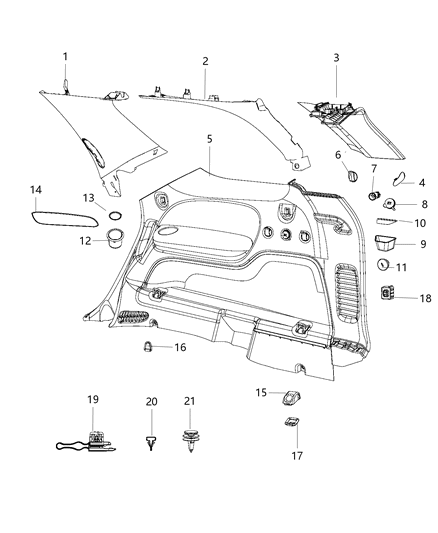 2009 Dodge Challenger Loop Cargo Tie Down Rear Of Quarter Trim - Under Vent Diagram for 68241405AA