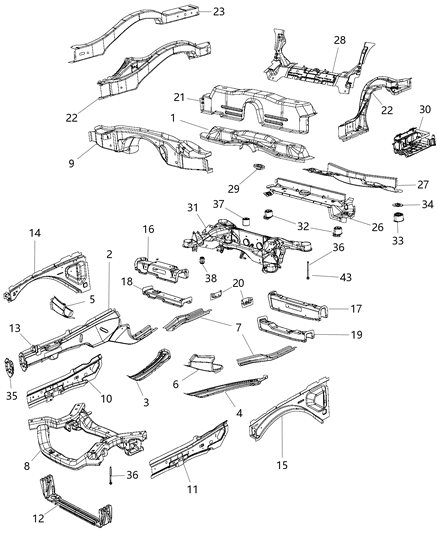 Crossmember Front Floor, Outer Passenger Side Diagram for 68174058AA