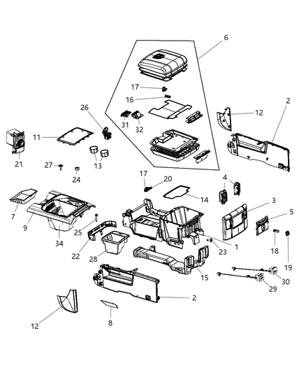 Mat Floor Console Diagram for 5VC95DX9AA