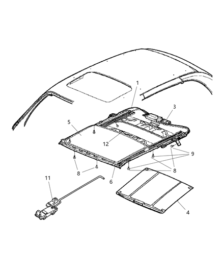 2010 Jeep Compass Guide Sunroof Track with Right & Left Guides, 2 Push Nuts Diagram for 5066433AB