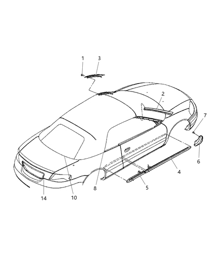 Molding Quarter Outside Diagram for WZ18DA4AA