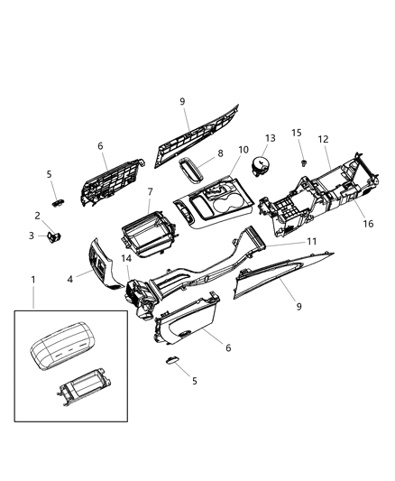 2004 Dodge Caravan Bracket Console Diagram for 5108173AD