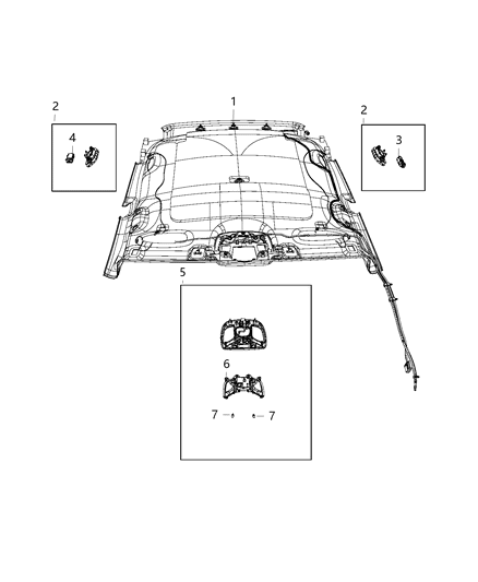 2022 Jeep Cherokee Console Overhead Retainer, Bezels, Jumper Wiring & Clips Diagram for 6WB45DX9AB