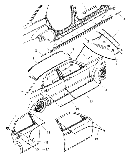 Molding Rear Door Diagram for 1DX25TZZAB