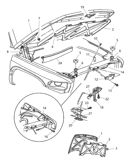 1998 Dodge Ram 2500 Pad Hood Silencer Diagram for 55350404AB