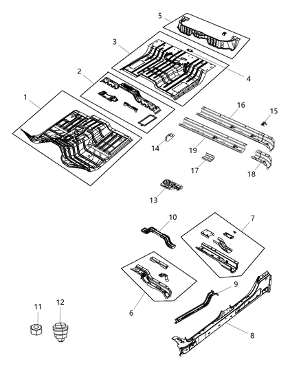 Crossmember Front Seat Retention Diagram for 55372350AA