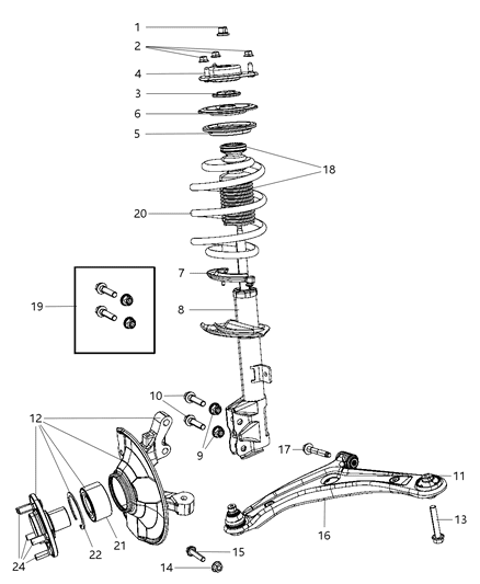 Knuckle And Hub Front Diagram for 5085702AJ