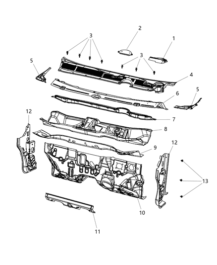 2000 Chrysler Sebring Panel Cowl Top Diagram for 68082729AB