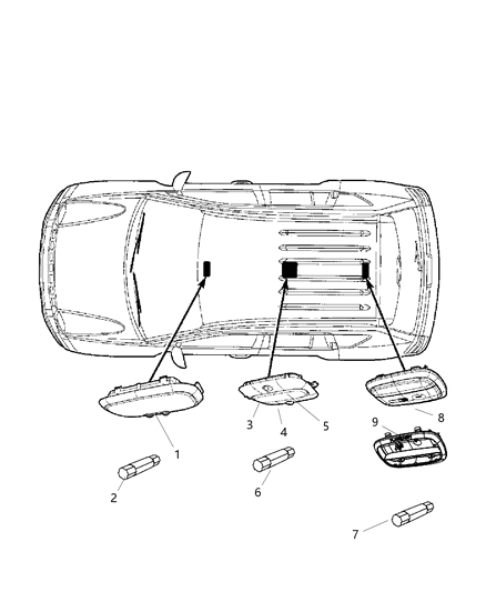 2005 Jeep Grand Cherokee Lamp Reading With Sunroof Switch And Intrusion Sensor Diagram for 1EQ09HDAAB