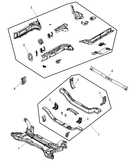 Reinforcement Front Bumper Side Rail Diagram for 5115352AA