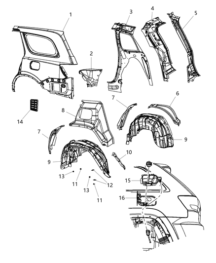 2019 Dodge Durango Rear Reinforcement, Driver Side Diagram for 68045535AF