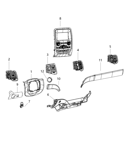 1992 Jeep Comanche Center Stack Vehicle Feature Controls Diagram for 68405342AA