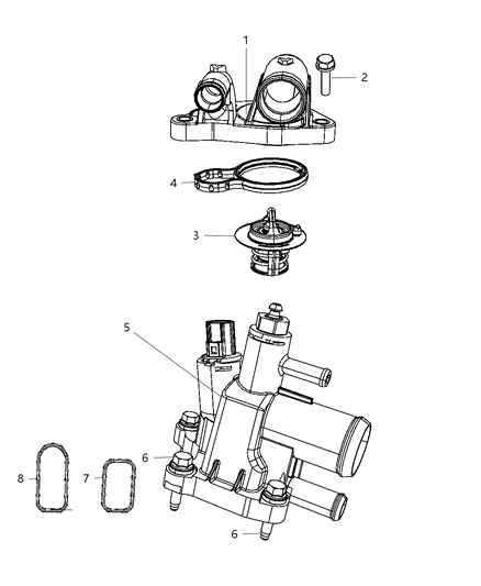 2009 Dodge Journey Thermostat Package Engine Coolant Includes: Seal Diagram for 68023515AA