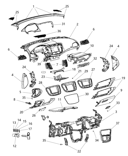 Bracket Instrument Panel To Tunnel Diagram for 68141771AA