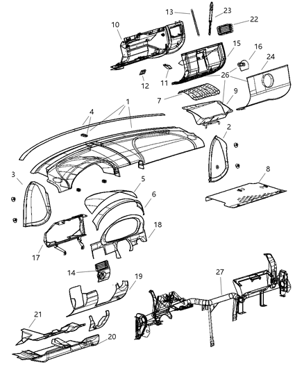 2006 Chrysler Crossfire Brace Instrument Panel Diagram for 5099446AA