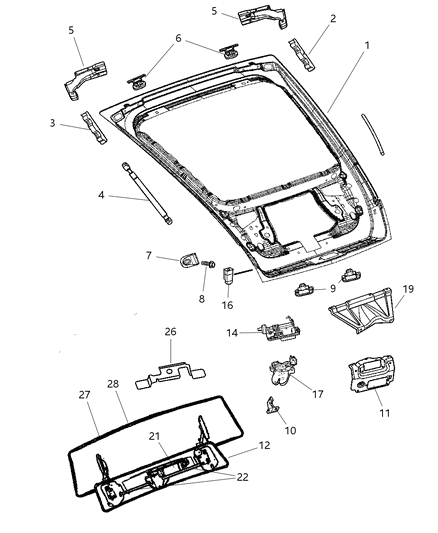 2008 Chrysler Crossfire Reinforcement Deck Lid Lock Diagram for 5099670AA