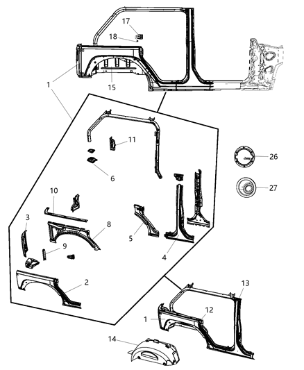 1989 Dodge Spirit Panel Wheelhouse Also Included In Item#1 Diagram for 4589898AB