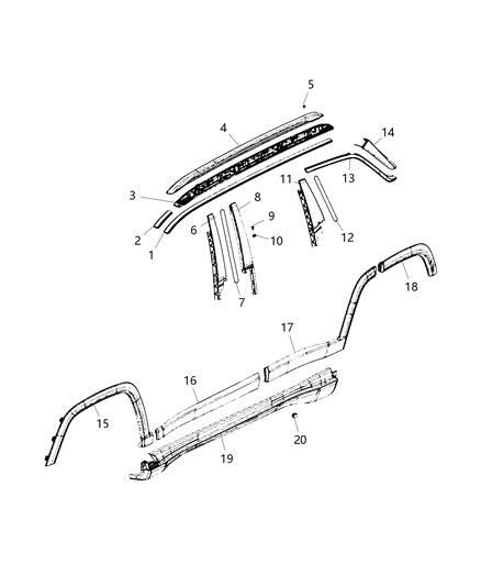 Molding Roof Joint Used Without Luggage Rack, Passenger Side Diagram for 5UP34RXFAB