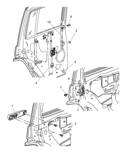 1998 Jeep Grand Cherokee Regulator Rear Door Window Diagram for 55396482AD