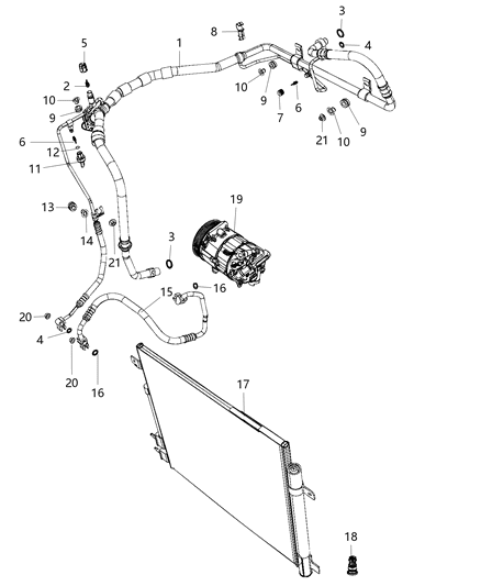 Line A/C Suction & Discharge Diagram for 68450832AA