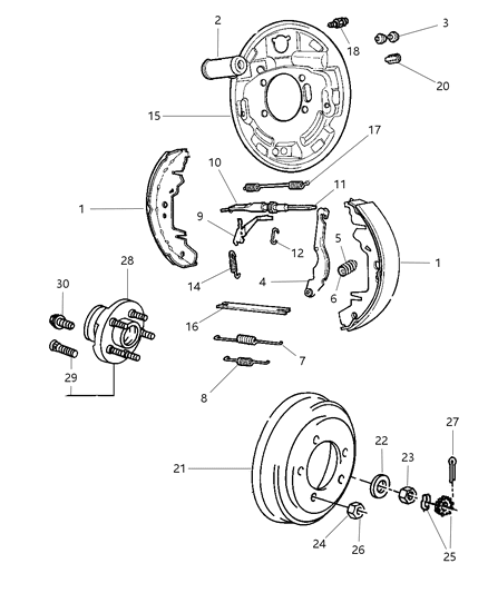 Backing Plate Rear Drum Brake Diagram for 5093233AA
