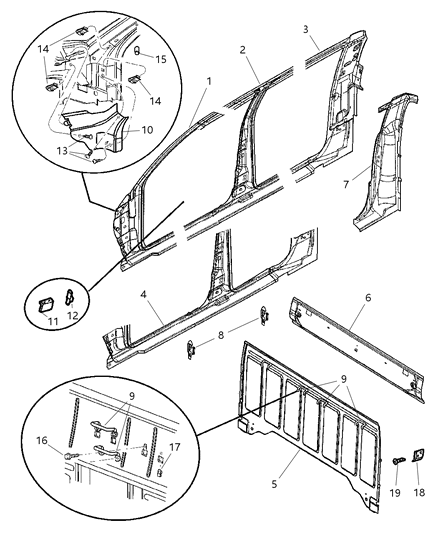 2002 Dodge Dakota Panel Bodyside Aperture Front Diagram for 5017051AC