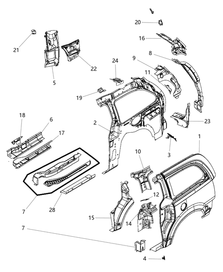 Plug Weld Access Extension Quarter Panel Rectangular Diagram for 4780498AD