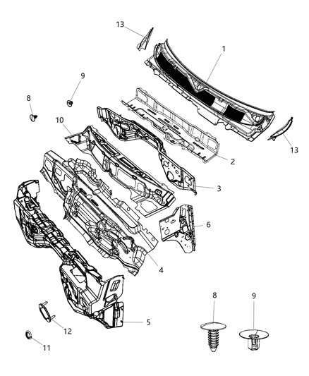 2019 Ram 2500 Panel Cowl Side, Front Passenger Side Diagram for 68366478AD