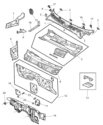 Panel Cowl Plenum Lower Diagram for 55255708AH