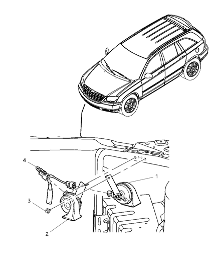 2007 Dodge Durango Horn And Bracket Low Note Diagram for 4685905AE