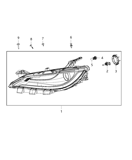 Headlamp Complete Assembly Diagram for 68110248AD