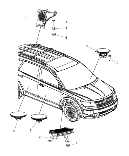1999 Chrysler Town & Country Speaker Sub Woofer Diagram for 5064298AC