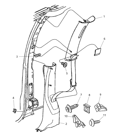 2004 Dodge Grand Caravan Clip Molding Diagram for 6505976AA