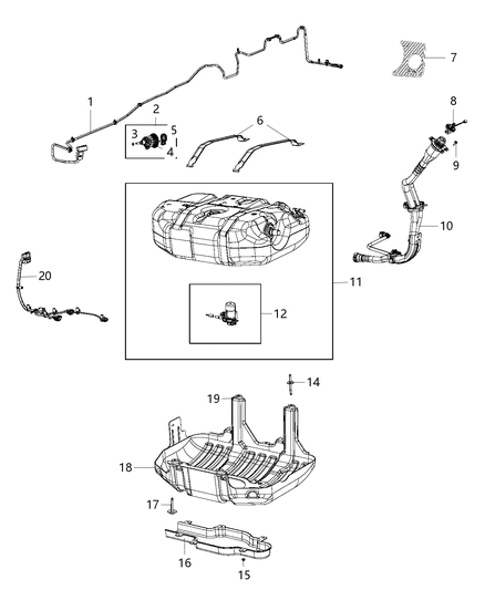 Tank Diesel Exhaust Fluid with Temp Sensor & Level Unit Diagram for 68184663AE