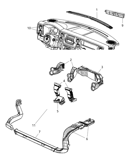 1996 Jeep Grand Cherokee Duct Air Outlet Diagram for 55117057AA