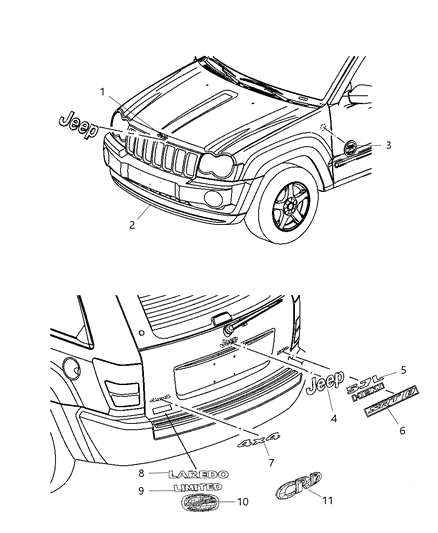 Nameplate Jeep Lightbar Diagram for 55157088AB