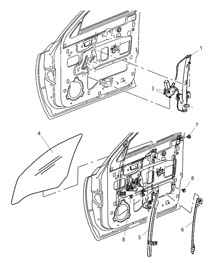 2008 Chrysler PT Cruiser Regulator Front Door Window Diagram for 55359567AA