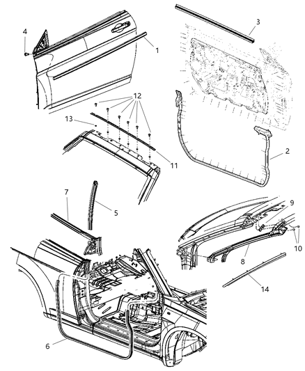 Retainer & Seal Folding Top Windshield Frame Diagram for 4389636AA