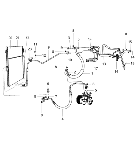 2010 Dodge Challenger Line A/C Suction Includes: Seals Diagram for 68161174AA