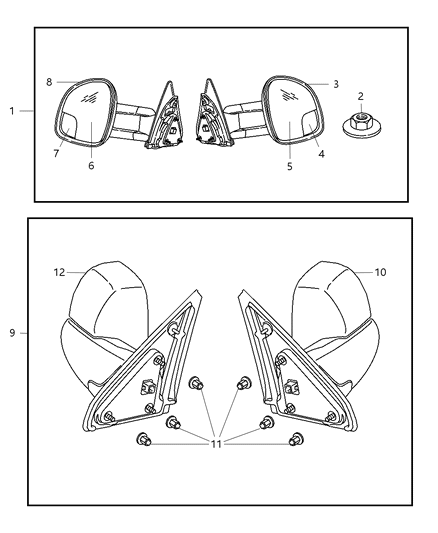 Glass Mirror Replacement Diagram for 68000338AA