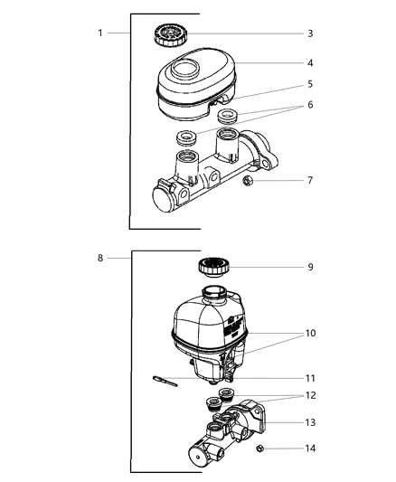 2000 Chrysler Grand Voyager Reservoir Brake Master Cylinder Diagram for 68054878AA