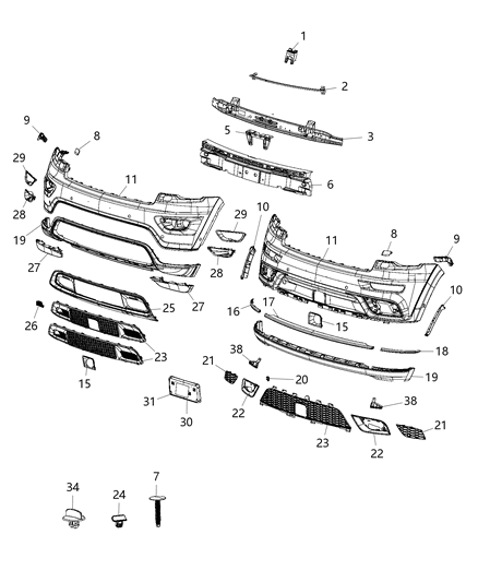 Beam Front Bumper Leg Catcher Diagram for 68185496AA