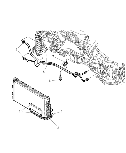 1992 Chrysler Town & Country Cooler Kit Auxiliary Transmission Oil with Mounting Package Diagram for 5010360AA
