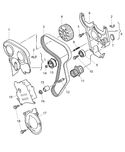 Cover Timing Belt Diagram for 68001308AA