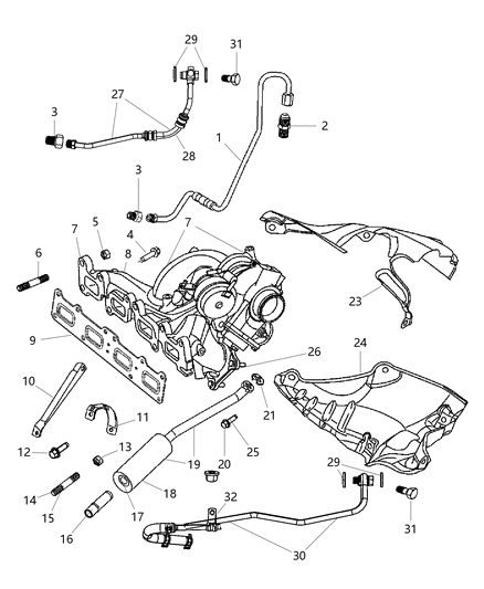 2022 Dodge Durango Gasket, Turbocharger Oil Drain Back Tube W/Edr Turbo Diagram for 4343770