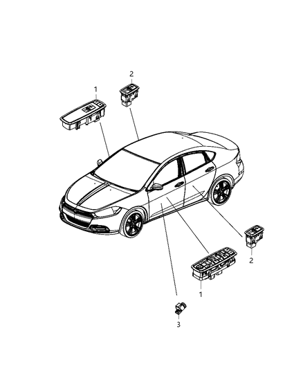 2015 Dodge Dart Switch And Bezel Front Door Diagram for 56046569AD