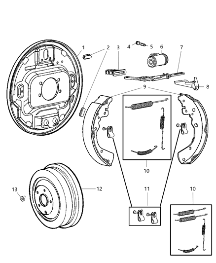 2008 Chrysler PT Cruiser Spring Kit Brake Shoe Hold Down Diagram for 5159112AA