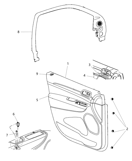 2003 Dodge Caravan Armrest Front Door Trim With Pull Cup Diagram for 1VZ451D3AA