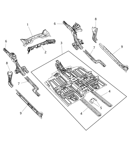 2001 Chrysler Sebring Reinforcement Floor Pan Diagram for 68082294AA