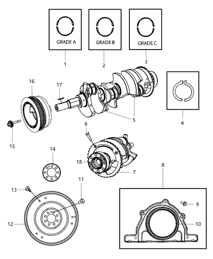 Bearing Kit Crankshaft A Grade See Note Diagram for 68046262AA